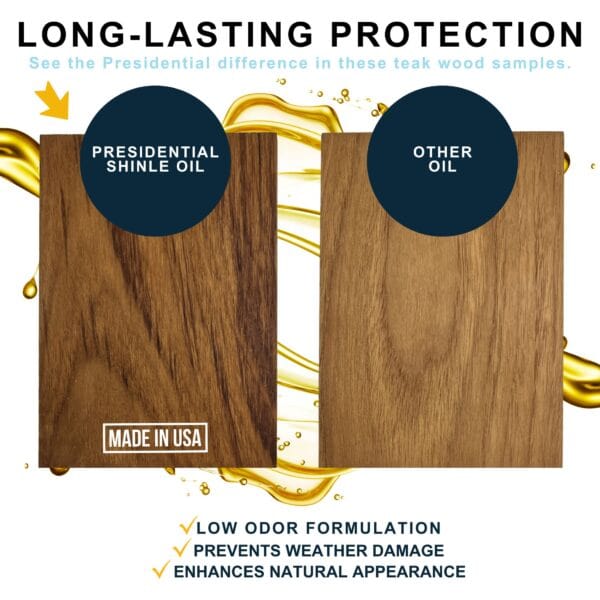 Image that shows the difference between Presidential Shingle Oil and competitor products