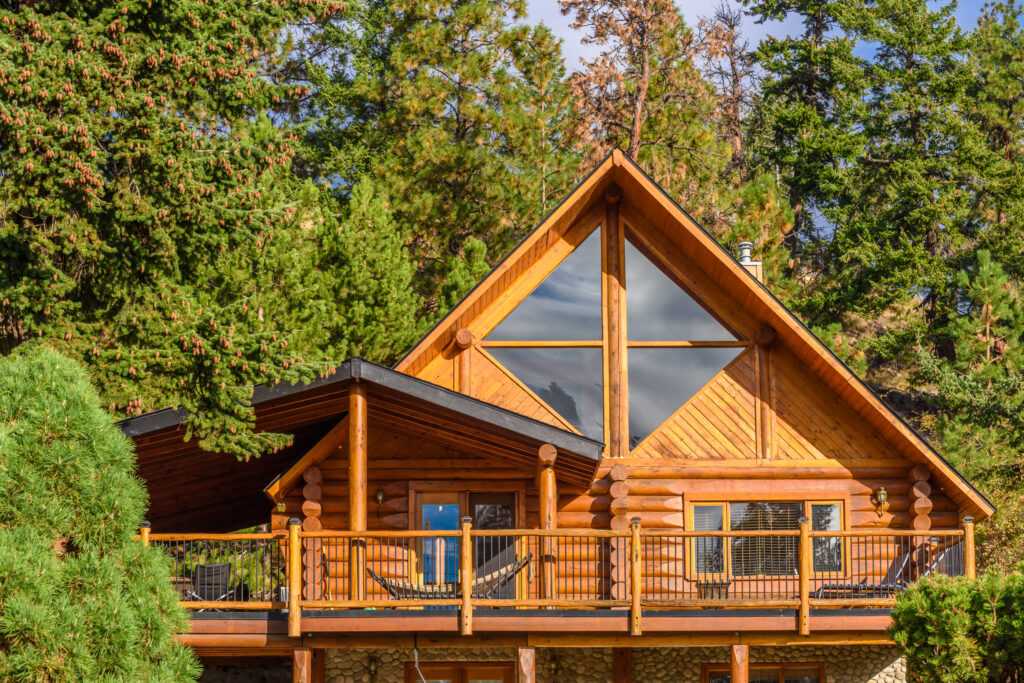 The top of the house or log cabin with nice window.