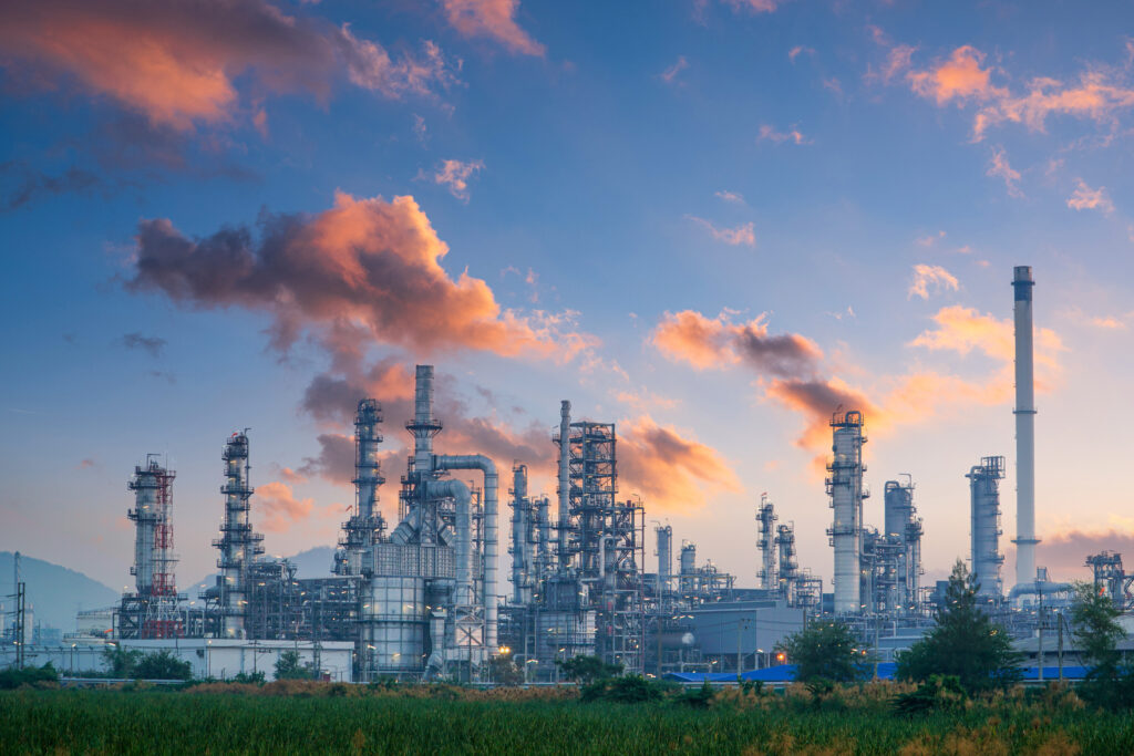 Image of an industrial factory at twilight