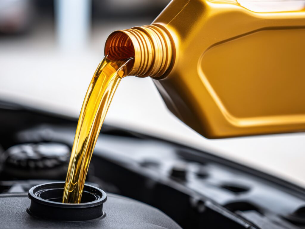 Engine oil being poured.