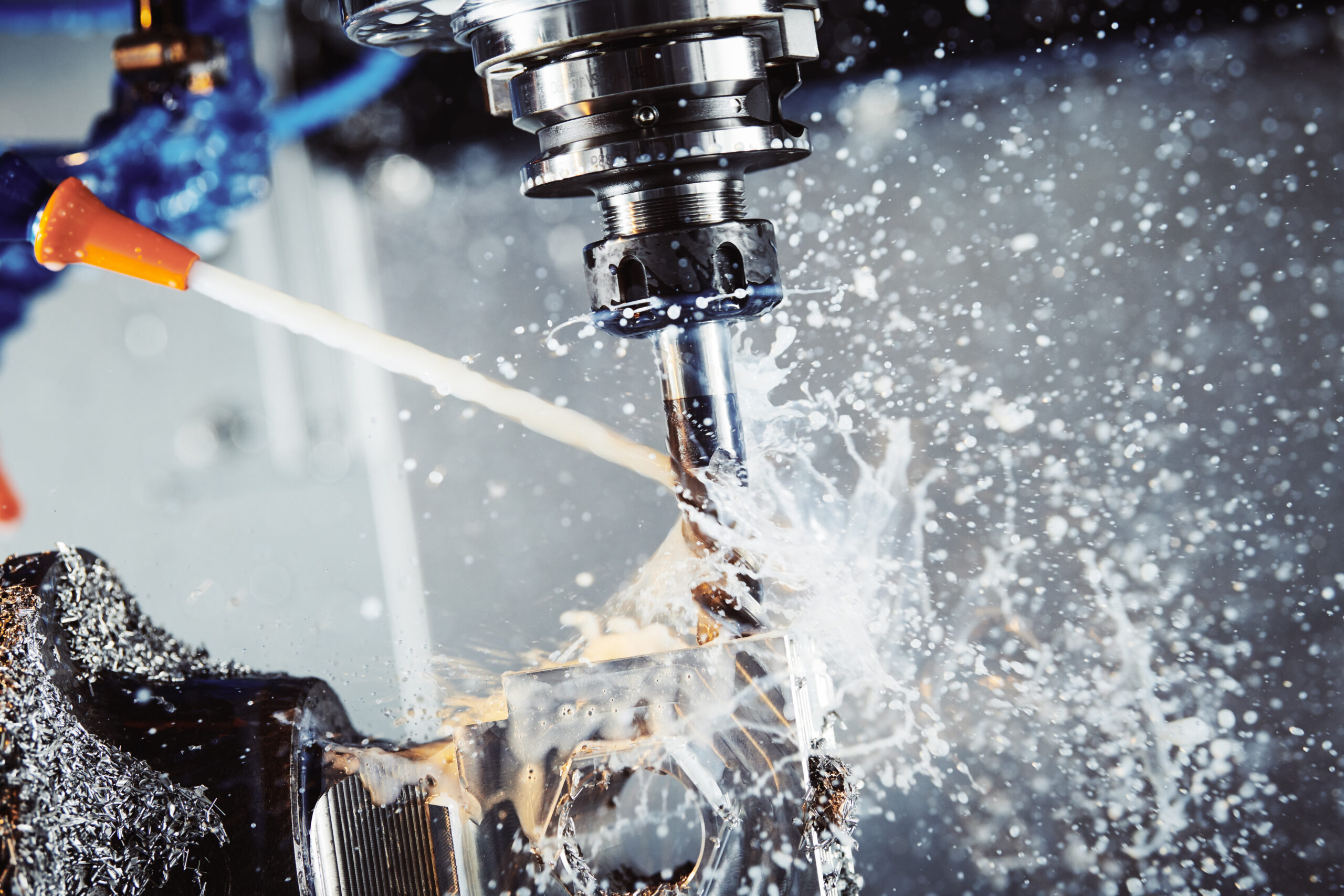 Milling metalworking process, industrial CNC metal machining by vertical mill